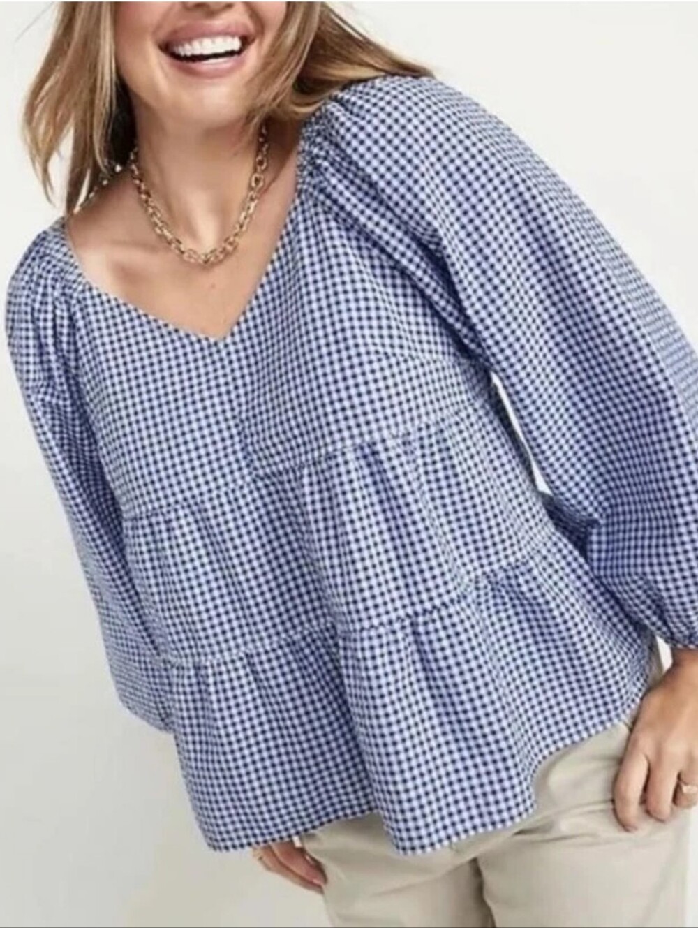 Old Navy Blue & White Gingham Top Size Medium